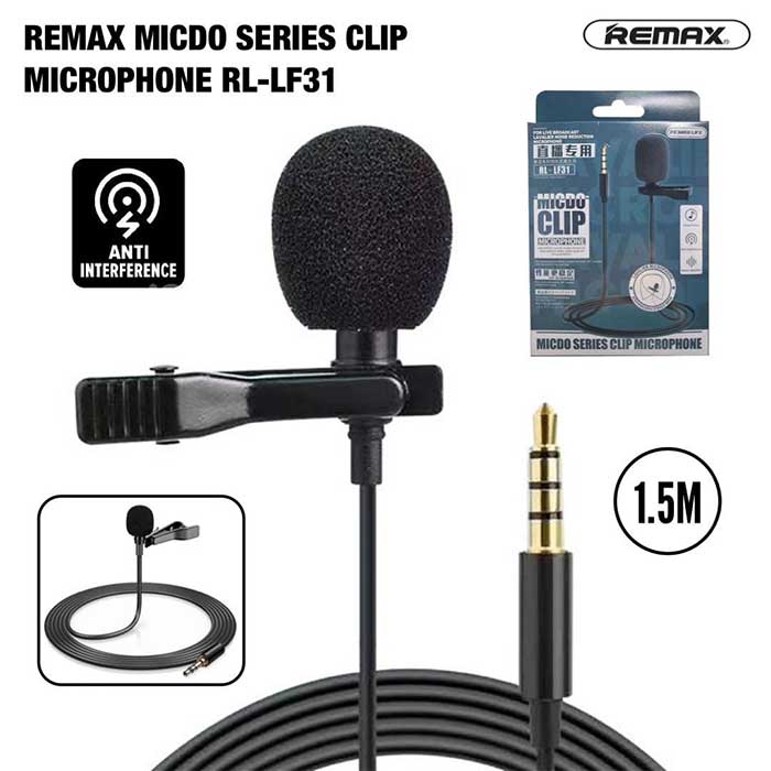 خرید، فروش و قیمت میکروفون یقه ای ریمکس lf31 یا میکرفون ریمکس lf31 یک مینی میکروفون ریمکس با کیفیت می باشد که در بازار میکروفون یقه ای remax شناخته میشود.